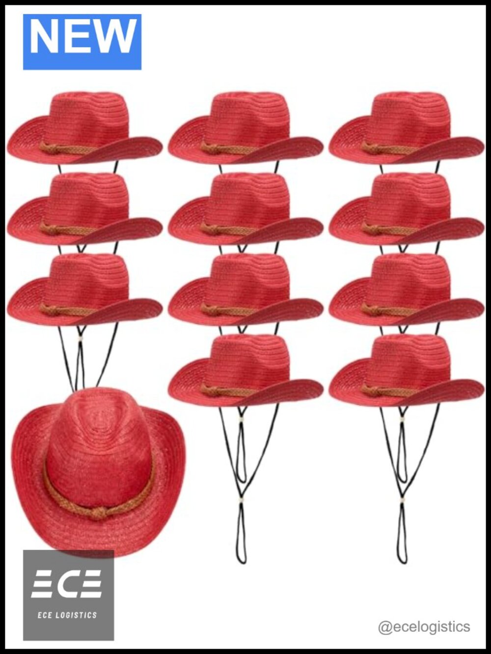 12 Pc Straw Cowboy Hats Bulk Pack Adjustable Chin Strap Unisex